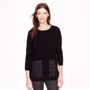 JCrew Black Sweater with Faux Leather Pockets